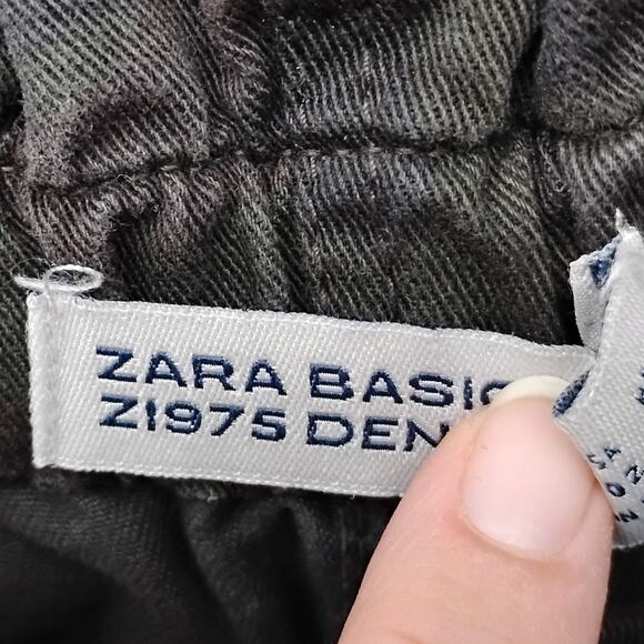 Zara Basic Paperbag High Rise Camo Pants Size 2 Dark Gray Belted Zipper Closure - Picture 6 of 8